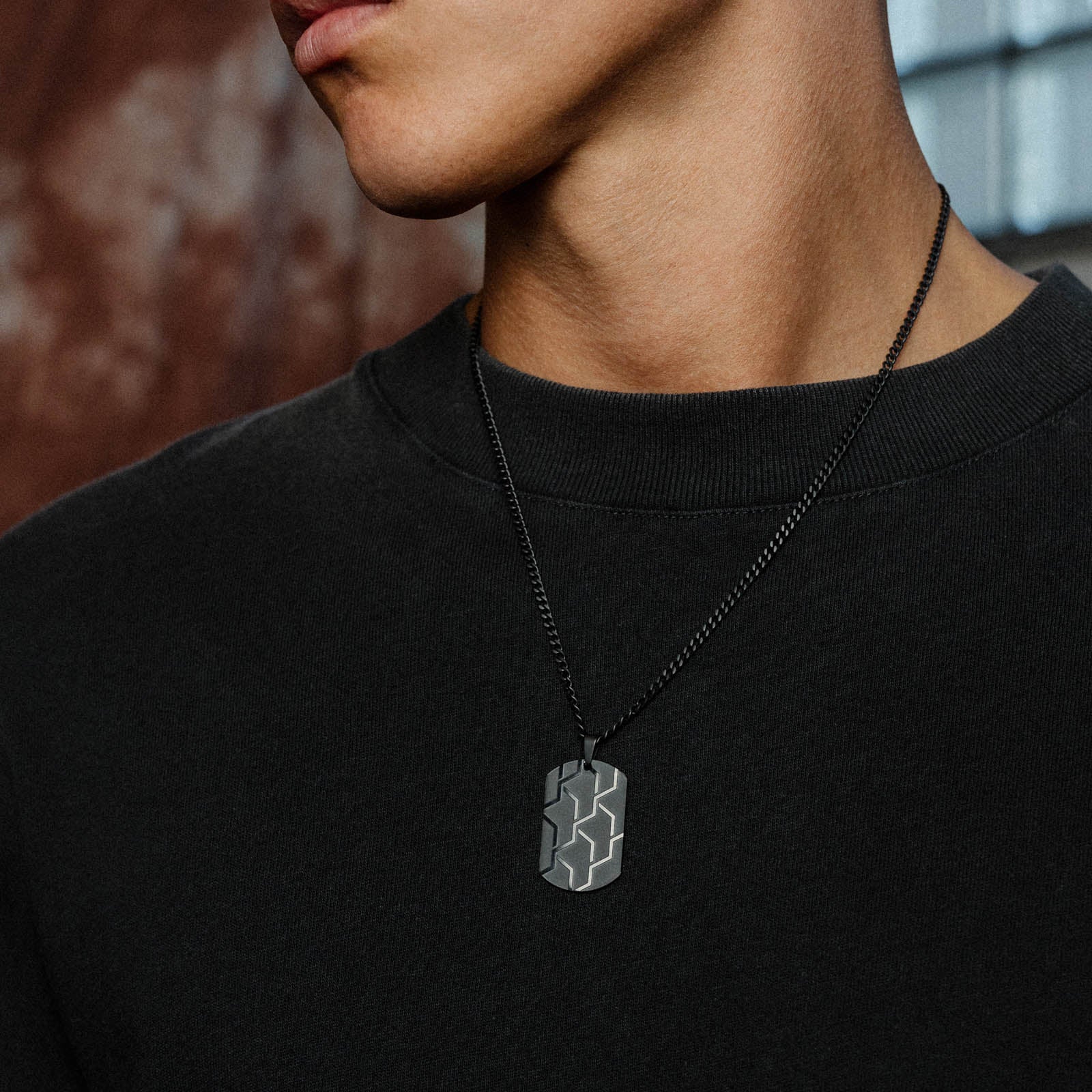 K12 - CADENA DE PLACA DE IDENTIFICACIÓN DE ACERO NEGRO
